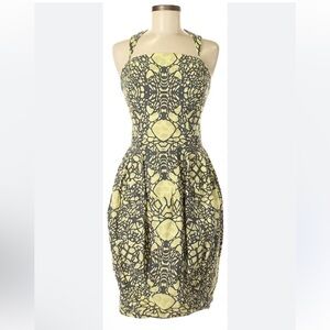 Anthropologie Fish Fry yellow and blue racer back bubble skirt dress, Sz M